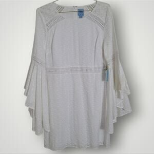 Cece Dillard's Dress Size 14 Bell Sleeve Eyelette White Summer Renaissance